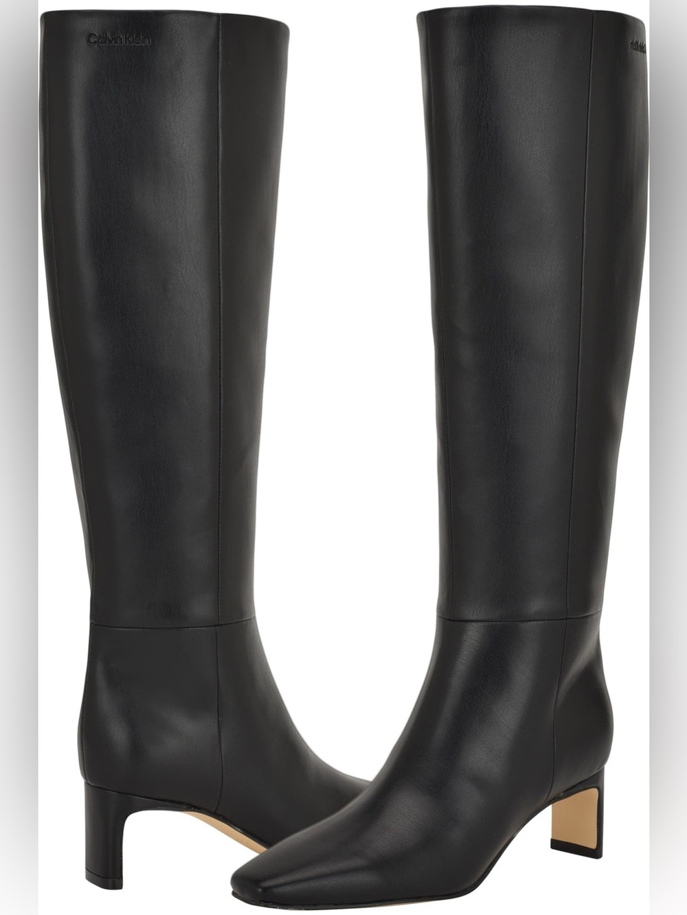 ♥️♥️Calvin Klein Women's Caterine Tall Square Toe Boots - Black Smooth